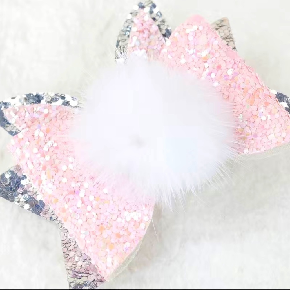 Bunny Hair Clip girls pink glitter Easter bow NEW